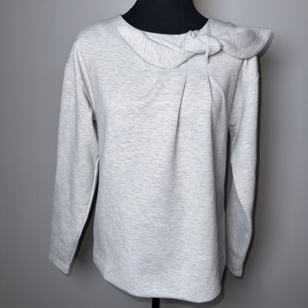 Banana Republic Gray Heathered Bow Neck Long Sleeve Top Small Fleece, Sweatshirt